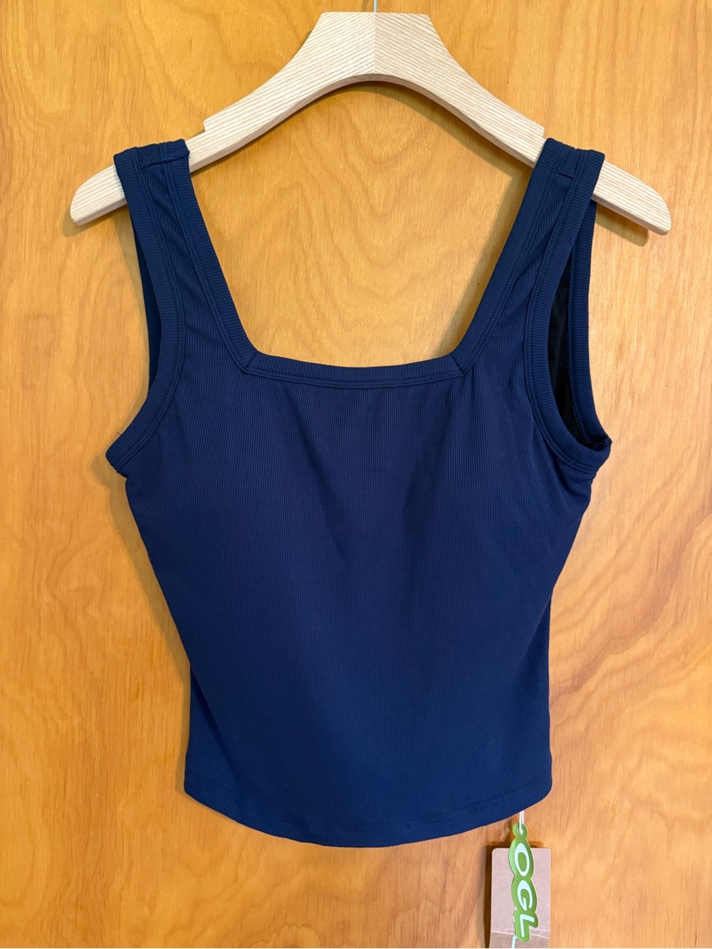 NWT OGL Navy Slinky Square Neck Crop Open Back Bra Ribbed Tank Size M Viscose
